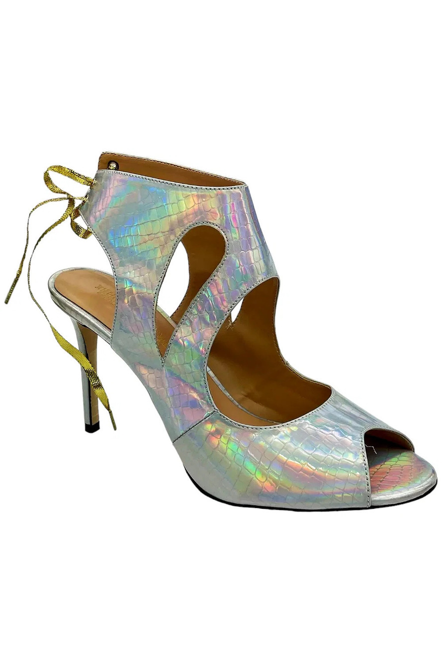 Things Ii Come Women's Blossom Lace Ribbon Dress Sandals Silver - Medium